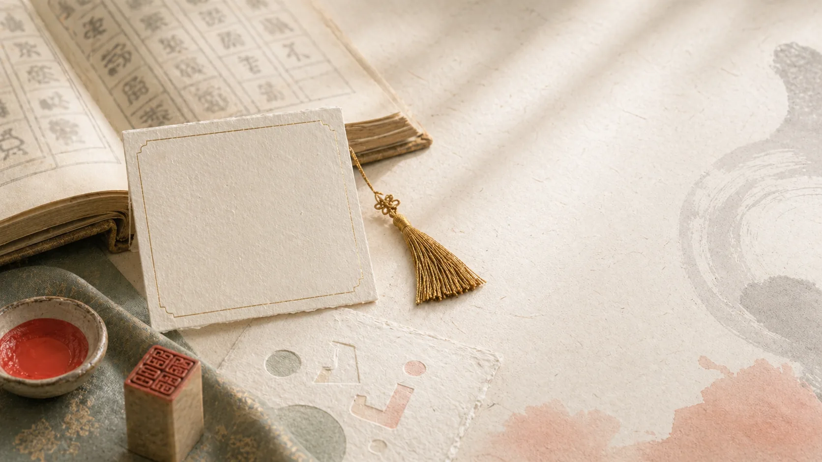 Korean name meaning shown through layered paper, seal ink, and a refined naming mood.