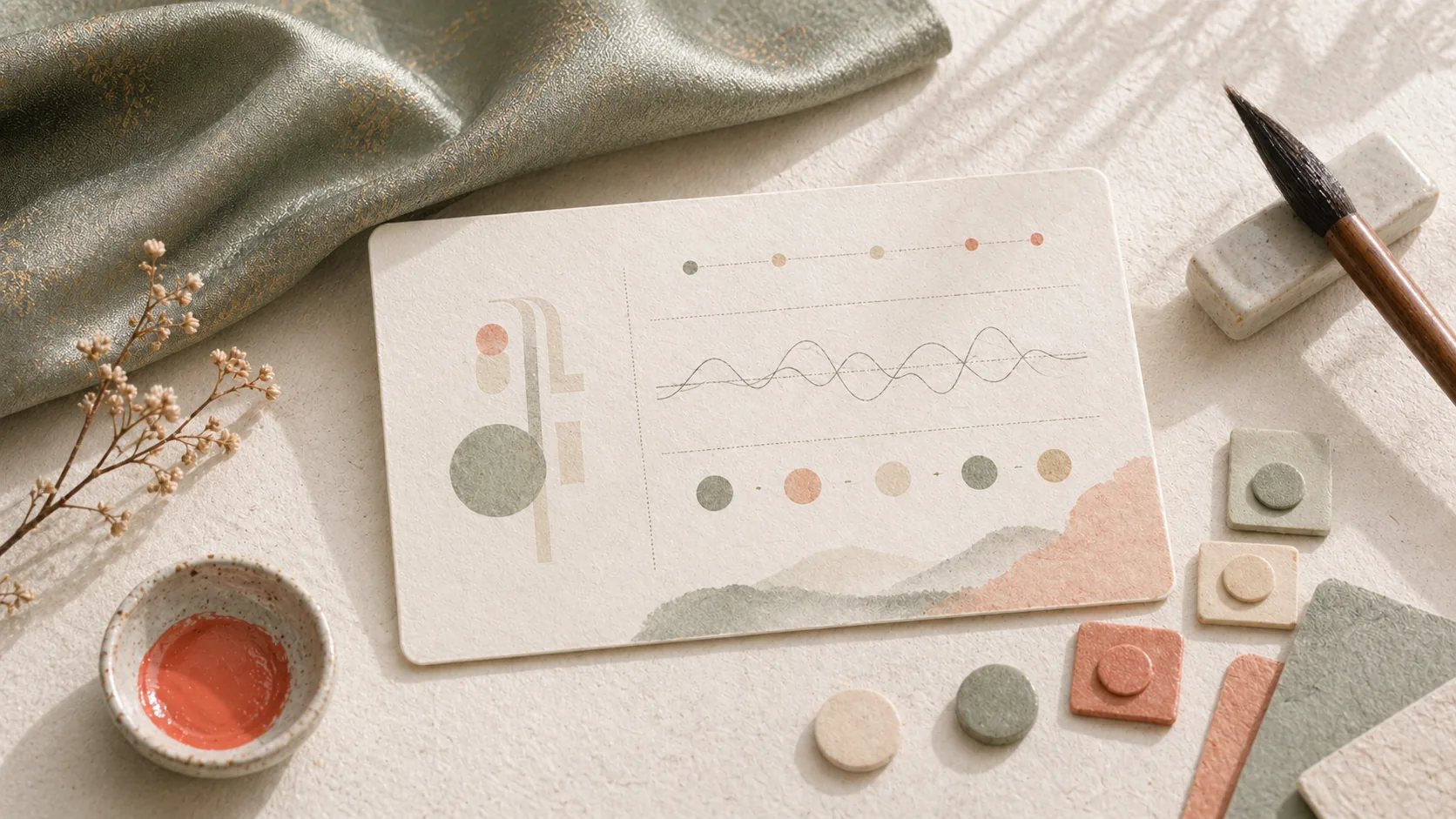 Abstract sound waves and blank syllable blocks for pronunciation guidance.